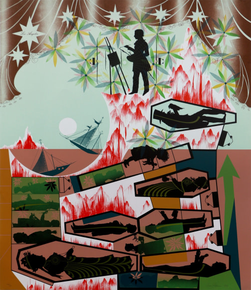 Lari Pittman This Landscape, beloved and despised, continues regardless, 1989 Lithograph, silkscreen, ed. 45