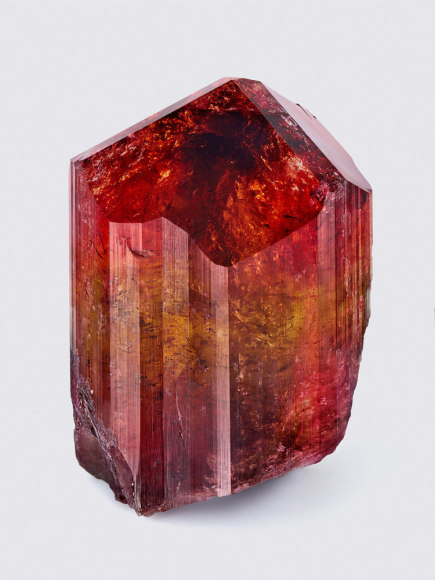 Liddicoatite tourmaline on white background