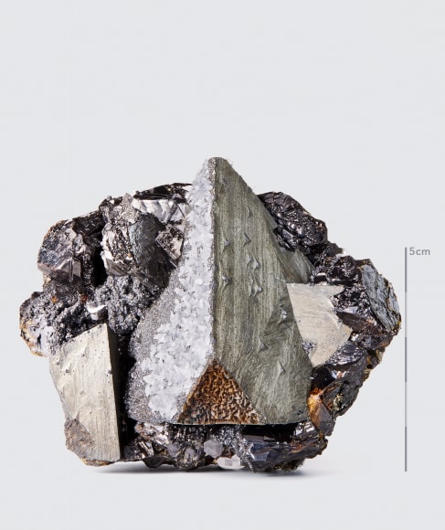 Fine Mineral photograph of tetrahedrite on a white background for wilensky exquisite minerals habits exhibition.