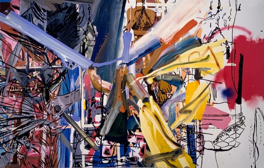 Teen Swing Club, 2001  Oil and enamel on canvas  84h x 132w x 1 1/4d in