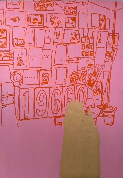 LES ROGERS  Between (Six Years), 1996  Enamel and acrylic on birch plywood  69h x 48w x 1/2d in