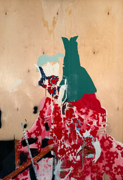 LES ROGERS  Portrait of a Young Girl, 1995  Oil, enamel and spray enamel on birch plywood  69h x 48w x 1/2d in