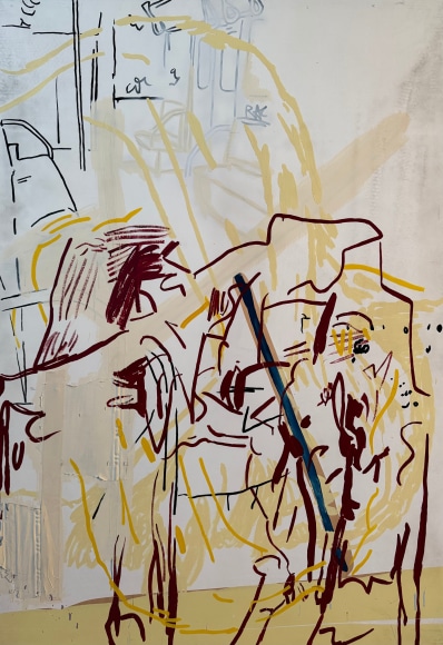 LES ROGERS  Tangled Up in White, 1996  Oil, enamel and spray enamel on birch plywood  69h x 48w x 1/2d in