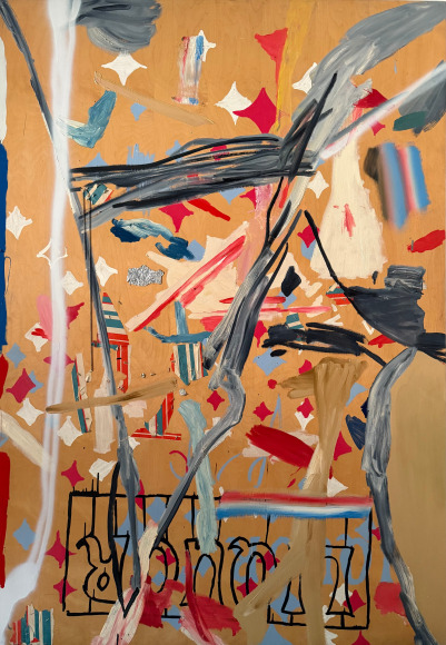 LES ROGERS  Stardust, 1998  Enamel, acrylic, paper and tinfoil on birch plywood