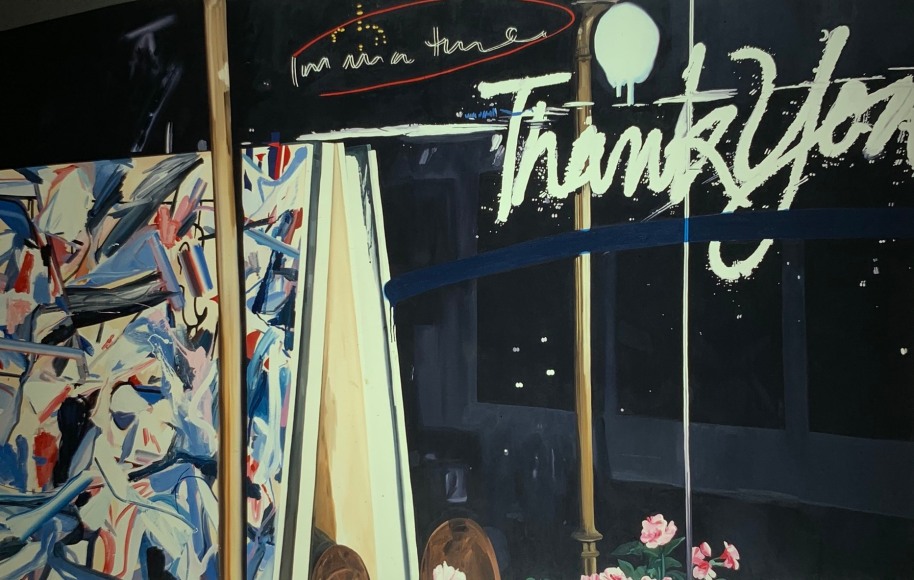 LES ROGERS  Tomorrow Island, 2002  Oil on canvas  84h x 132w x 1 1/4d in susan and Michael Hort collection