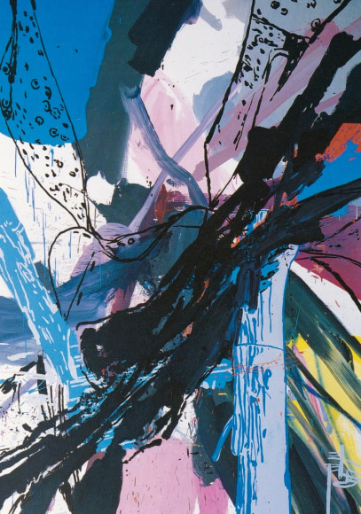 LES ROGERS  New October, 2001  Oil, acrylic, enamel and spray enamel on canvas  84h x 60w x 1 1/4d in