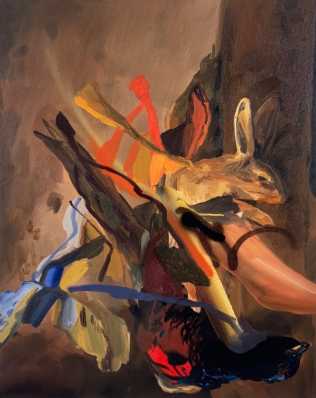 Spill The Wine, 2004  Oil on canvas  36h x 29w x 3/4d in  LR2004016  Collection France