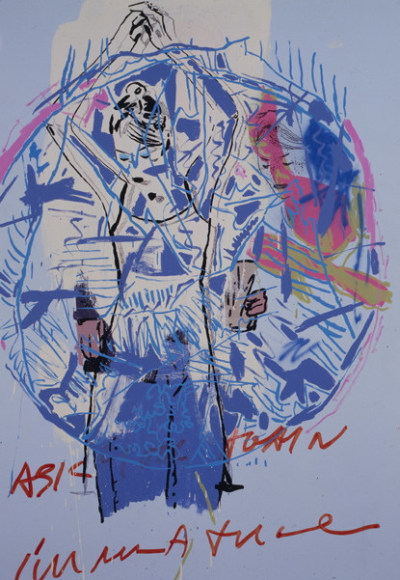 LES ROGERS  Again, 1996  Enamel, acrylic and spray enamel on birch plywood  69h x 48w x 1/2d in