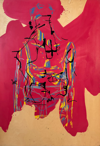 LES ROGERS  Willem Died Today, 1997  Enamel and acrylic on birch plywood  69h x 48w x 1/2d in