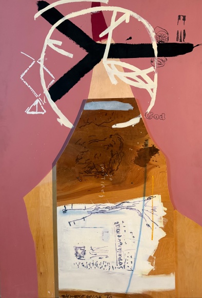 LES ROGERS  Hex, 1996  Oil, enamel, spray enamel and stain on birch plywood  69h x 48w x 1/2d in