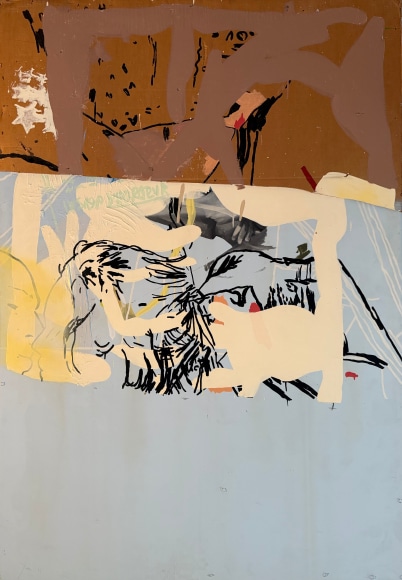 LES ROGERS  Come, 1996  Enamel, cardboard, staples and acrylic on birch plywood  69h x 48w x 1/2d in