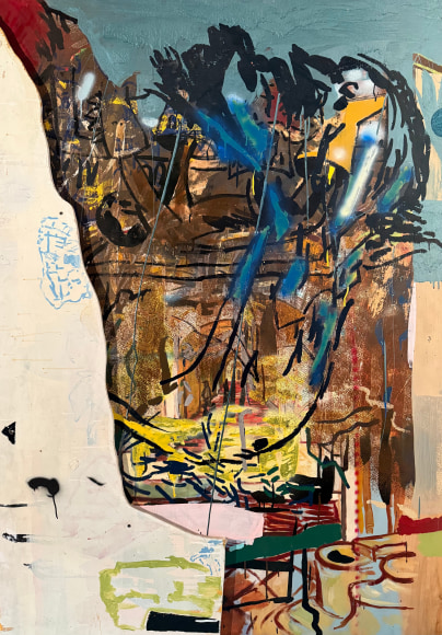 LES ROGERS  Should Not Be Otherwise, 1996  Oil, enamel and spray enamel on birch plywood  69h x 48w x 1/2d in