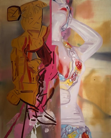 LES ROGERS  Two Women, 2004  Oil on canvas  36h x 29w x 3/4d in  Collection Carrie and Jeff Nachmanoff, Los Angeles Christopher Knight Pulitzer Prize 2020 Los Angeles Times Les Rogers