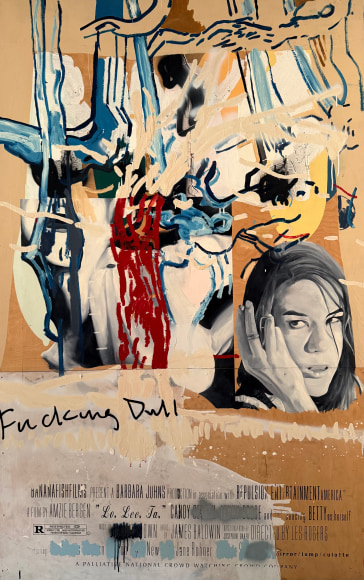LES ROGERS  Fucking Dull, 1996  Oil, enamel, silkscreen ink and spray enamel on birch plywood  72h x 48w x 1/2d in