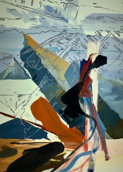 LES ROGERS  Unconcerned Rivers, 2002  Oil on canvas  84h x 60w x 1 1/4d in