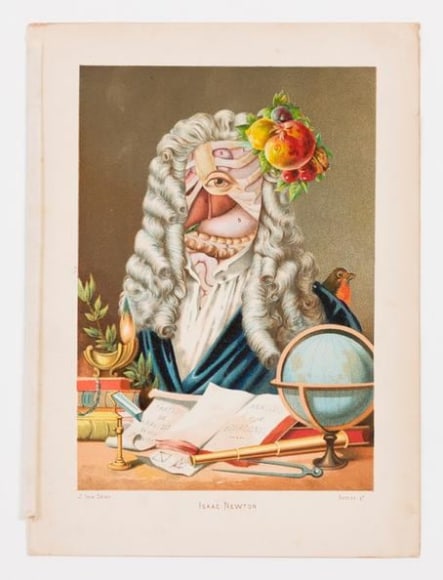 dr. lakra, sin t&iacute;tulo&nbsp;(isaac newton), tinta, pigmentos y collage en la litograf&iacute;a del siglo XIX 2013-2014