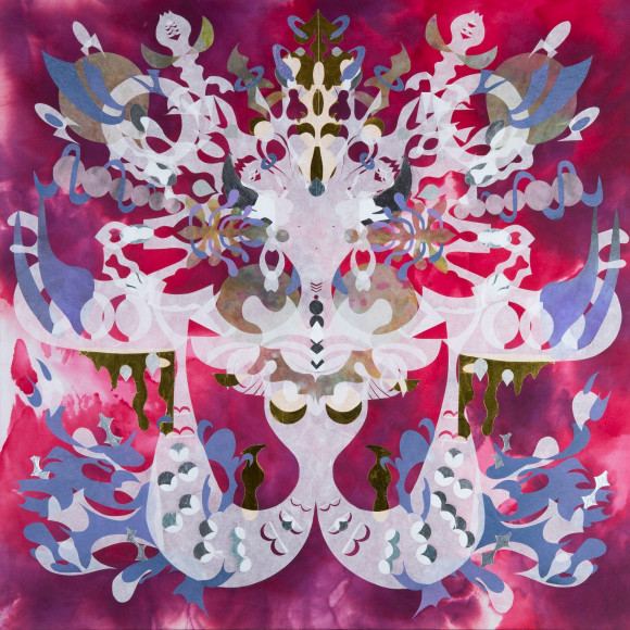 haegue yang. expanding splash mermaid queen &ndash; mesmerizing mesh #211, 2023. hanji, washi, origami paper on alu-dibond, framed