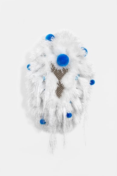 haegue yang, the intermediate-frosty pom-pom shield with diamond chest, 2020