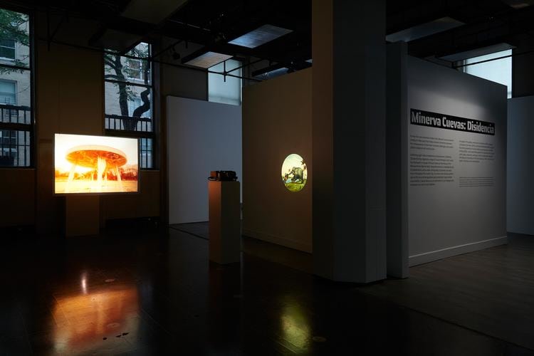 minerva cuevas, vista de instalaci&oacute;n de&nbsp;disidencia, mishkin gallery, nueva york, 2019&nbsp;foto:&nbsp;isabel asha penzlien
