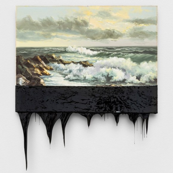 minerva cuevas. gold coast, 2023. oil on canvas dipped in chapopote