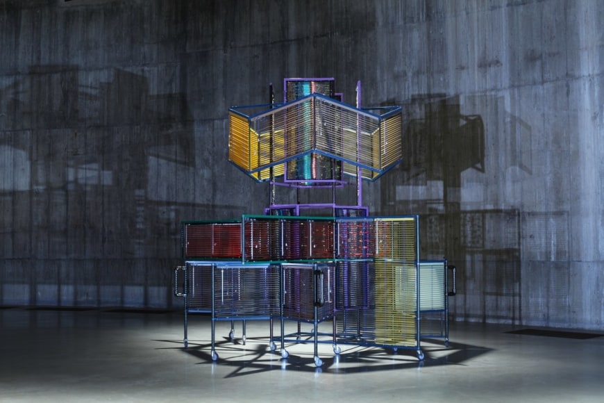 haegue yang, installation view&nbsp;tightrope walking and its wordless shadow,&nbsp;fondazione furla, milan, 2018