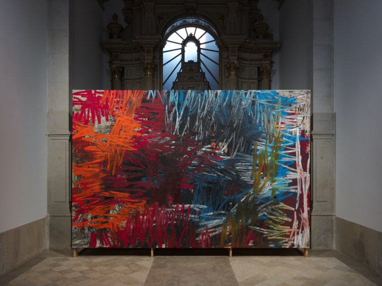 installation view of oscar murillo: together in our spirits, serralves 2023. photo: tim bowditch