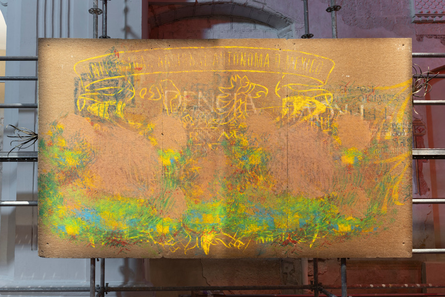 vista de instalaci&oacute;n b&aacute;rbara s&aacute;nchez-kane:&nbsp;&iquest;cu&aacute;ntos &aacute;ngeles caben en la punta de un alfiler?, collegium, 2025. foto: roberto ruiz