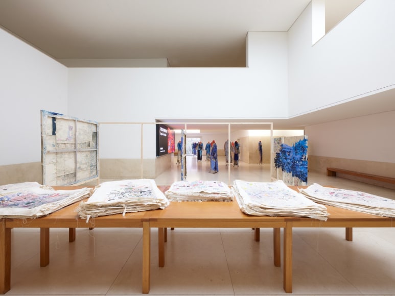 installation view of oscar murillo: together in our spirits, serralves 2023. photo: tim bowditch