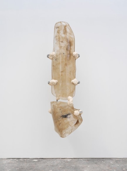 nairy baghramian. dwindler_downdraft_down, 2018. glass, zinc coated metal, colored epoxy resin