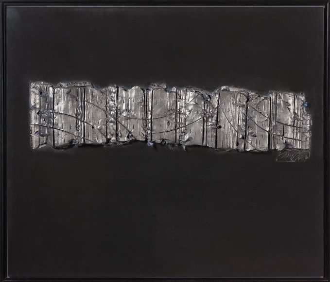 Surge palladium leaf over black and blue clay