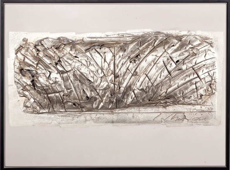 Des Glaises white gold leaf over gray and white clay with die keen