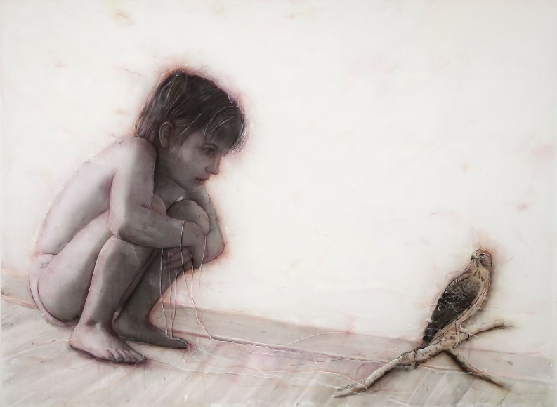 Celia paper, oil, gouche, pencil, photograph on acrylic sheet