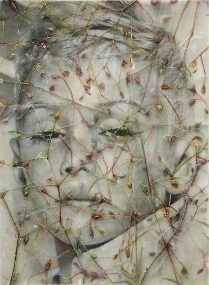 Victor paper, oil, gouche, pencil, photograph on acrylic sheet