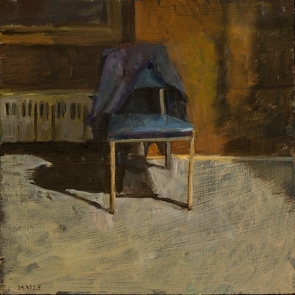 Catherine Maize &quot;Blue Chair with Jacket,&quot; 2013 oil on panel 7 x 7 in., &nbsp;