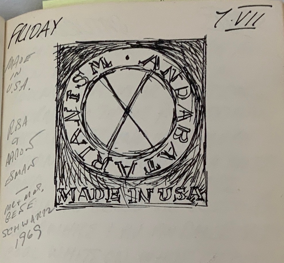 Robert Indiana's journal entry for July 7, 1961 with a sketch of the painting Made in USA