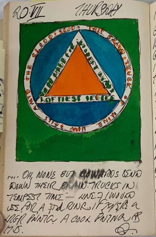 Robert Indiana's journal entry for July 20, 1961 with a sketch of the painting Melville