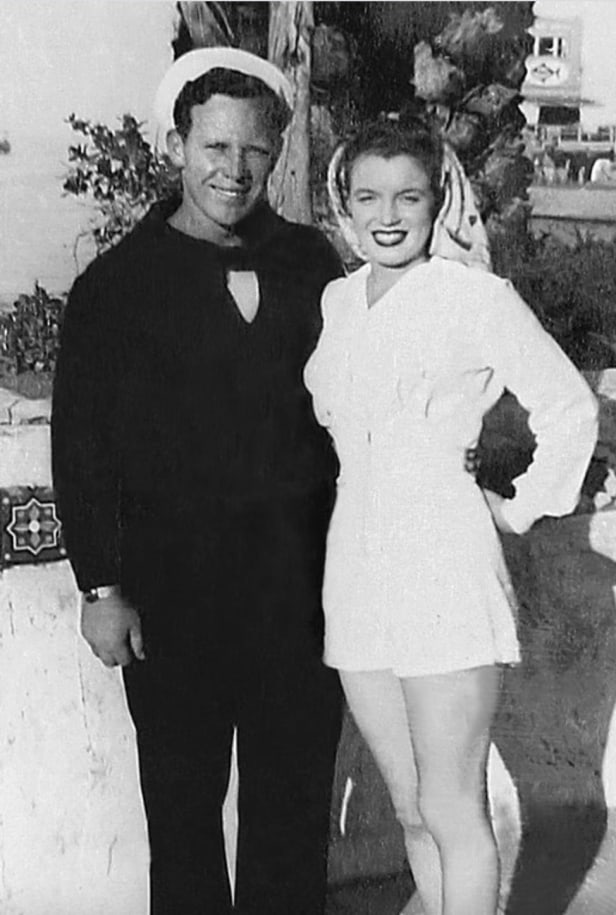 Monroe with her first husband&nbsp;James Dougherty ca. 1943&ndash;1944, &nbsp;