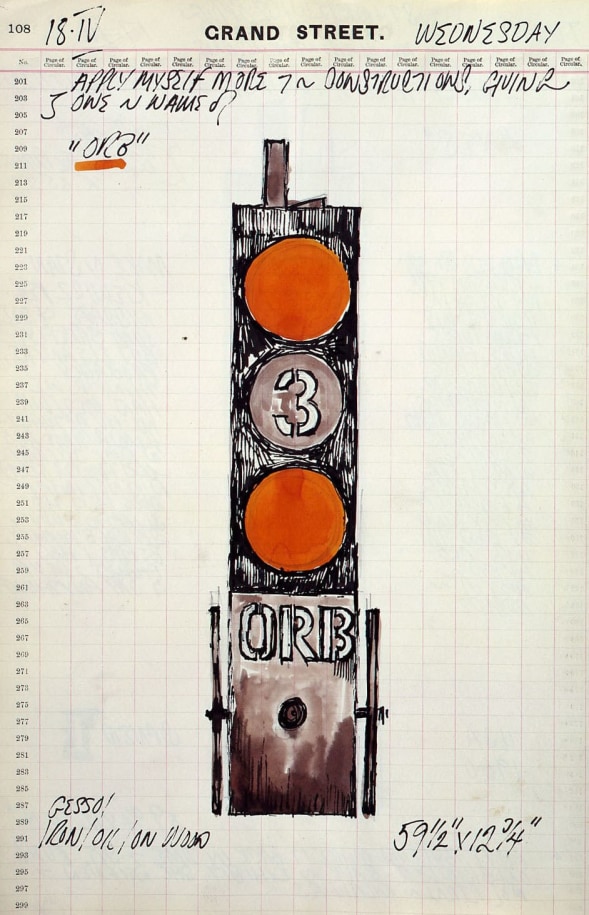 Robert Indiana's journal entry for&nbsp;April 18, 1962 featuring a color sketch of the sculpture Orb
