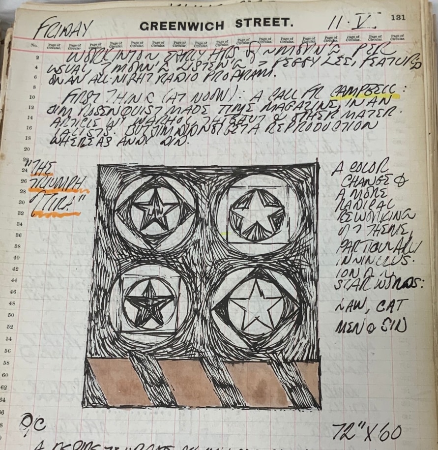 Detail from Robert Indiana's journal entry for May 11, 1962 with a sketch of The Triumph of Tira