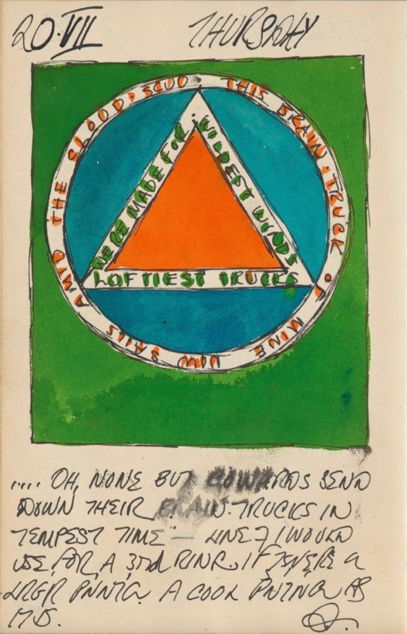 Robert Indiana's journal entry for July 20, 1961 with a sketch of the painting Melville