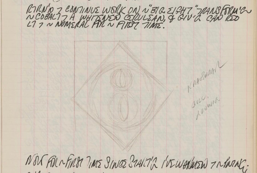 Detail from Robert Indiana's journal entry for March 22, 1962 with a sketch of The Big 8