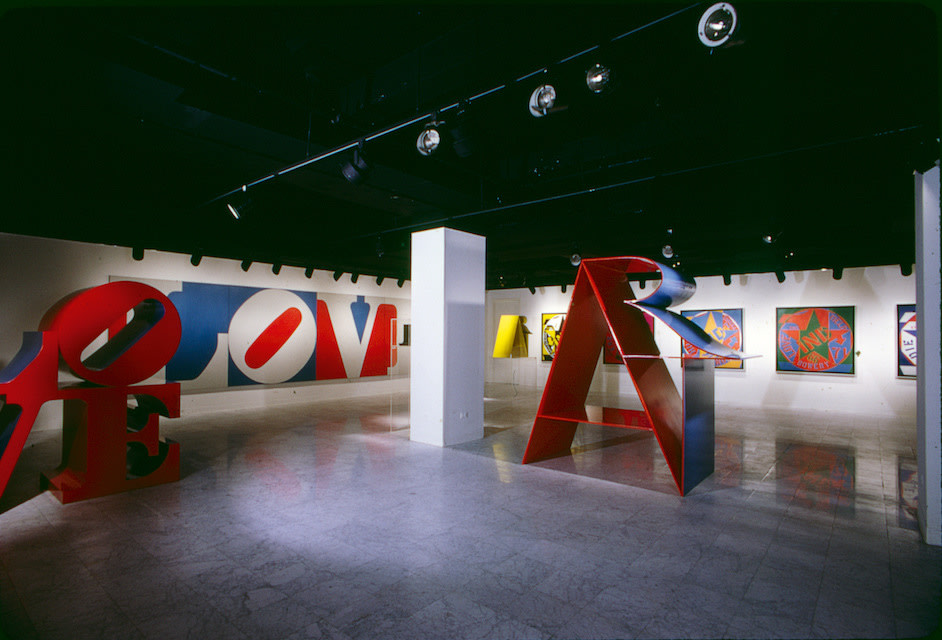 Installation view, Robert Indiana: New Paintings and Sculpture, Galerie Denise Ren&eacute;, New York, November 22&ndash;December 30, 1972. Left to right, LOVE (1966), The Great American LOVE (1972), ONE (1972), ART (1972), ART (1972), and, on the rear right wall, part of the Decade Autoportrait series covering the years 1961 through 1965, &nbsp;