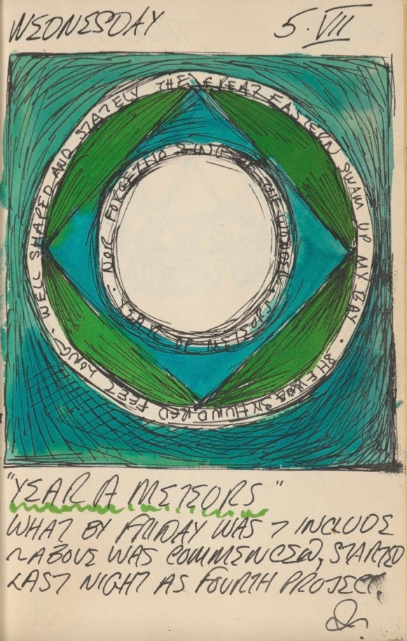 Robert Indiana's journal entry for July 5, 1961 with a sketch of Year of Meteors