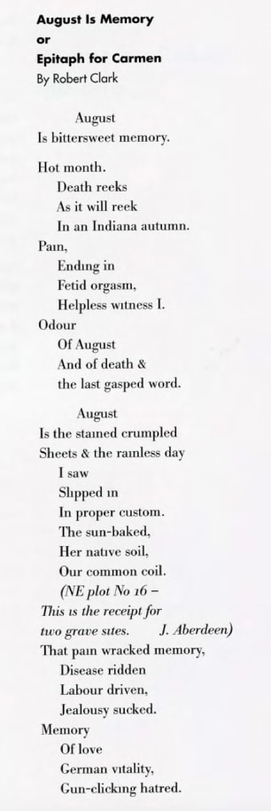 First half of the poem &quot;August Is Memory&quot; by Robert Clark