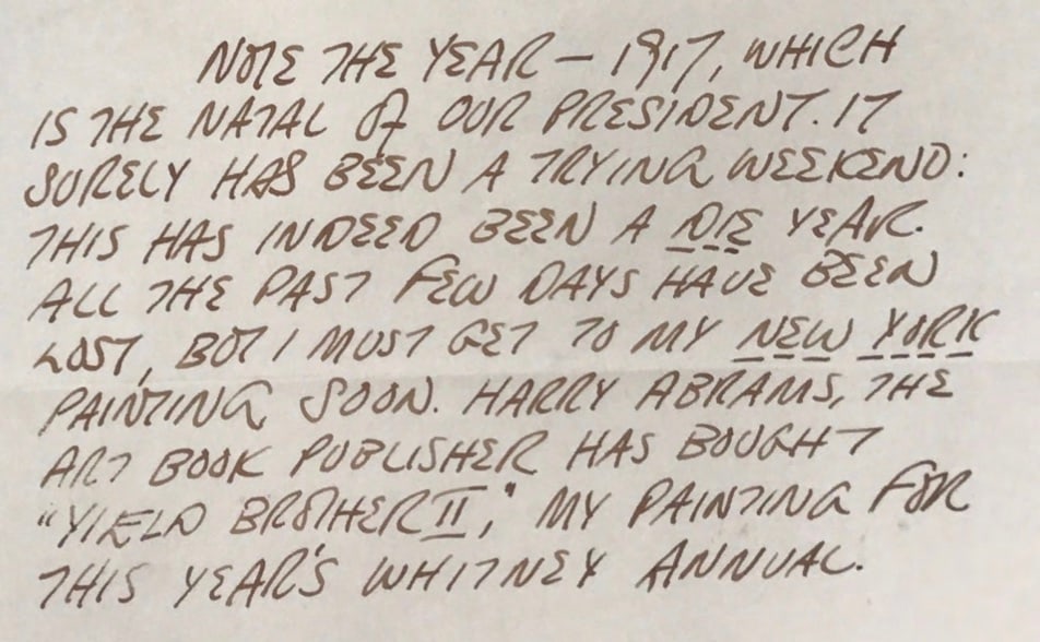 Excerpt from a letter Indiana sent to Ingeborg van der Marck, dated November 26, 1962