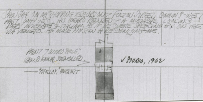 Robert Indiana's journal entry for September 1, 1960, featuring a sketch of Hole