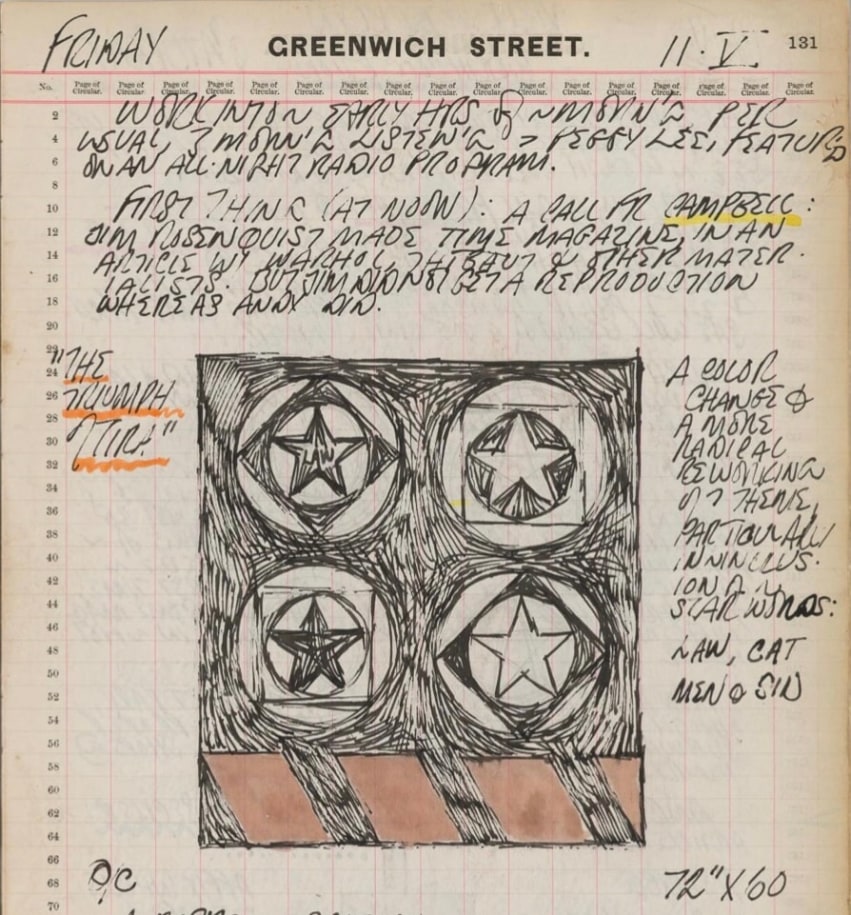 Detail from Robert Indiana's journal entry for May 11, 1962 with a sketch of The Triumph of Tira
