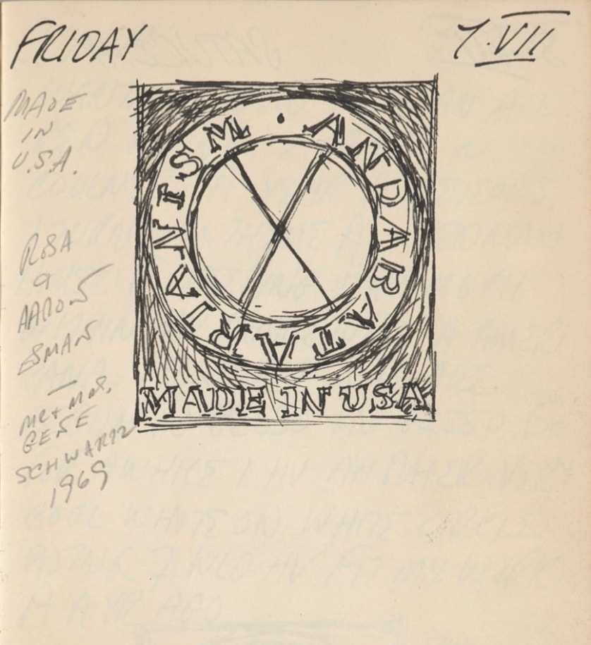 Robert Indiana's journal entry for July 7, 1961 with a sketch of the painting Made in USA