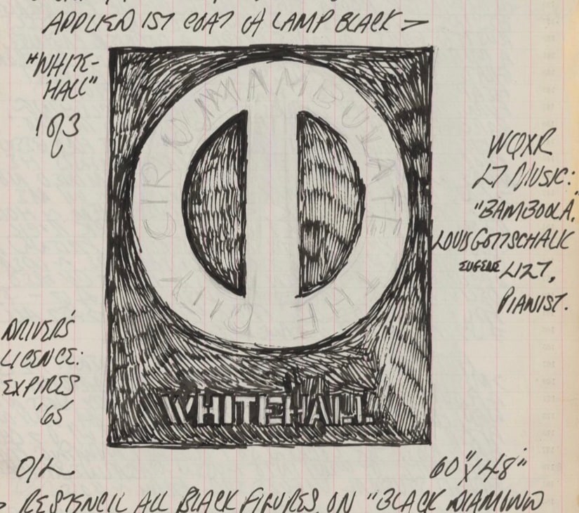 Detail from Robert Indiana's journal entry for June 18, 1962 with sketch of Whitehall Panel from The Melville Triptych