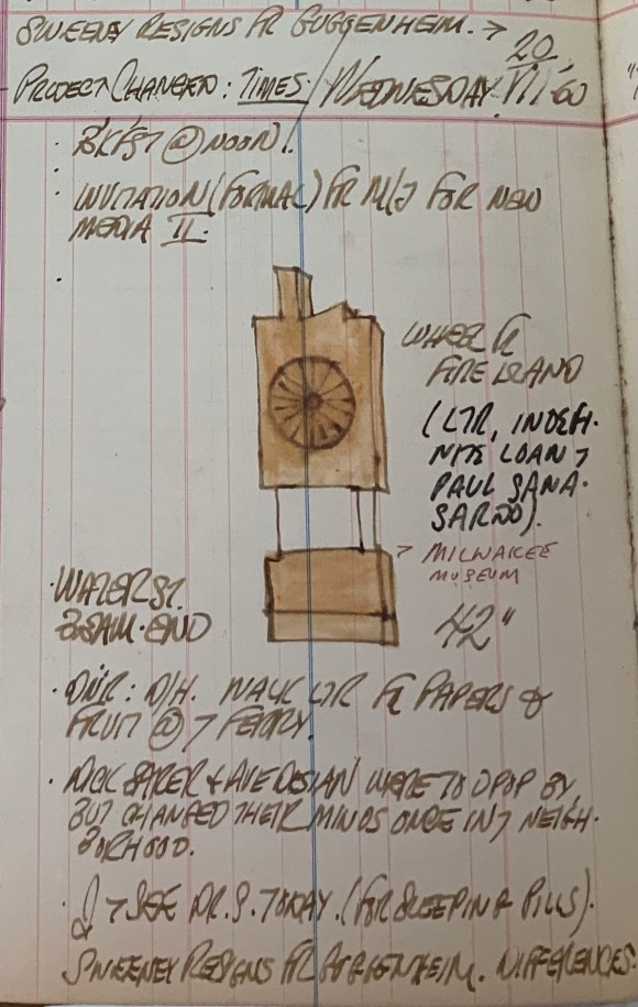 Robert Indiana's journal entry for July 20, 1960 with a sketch of M